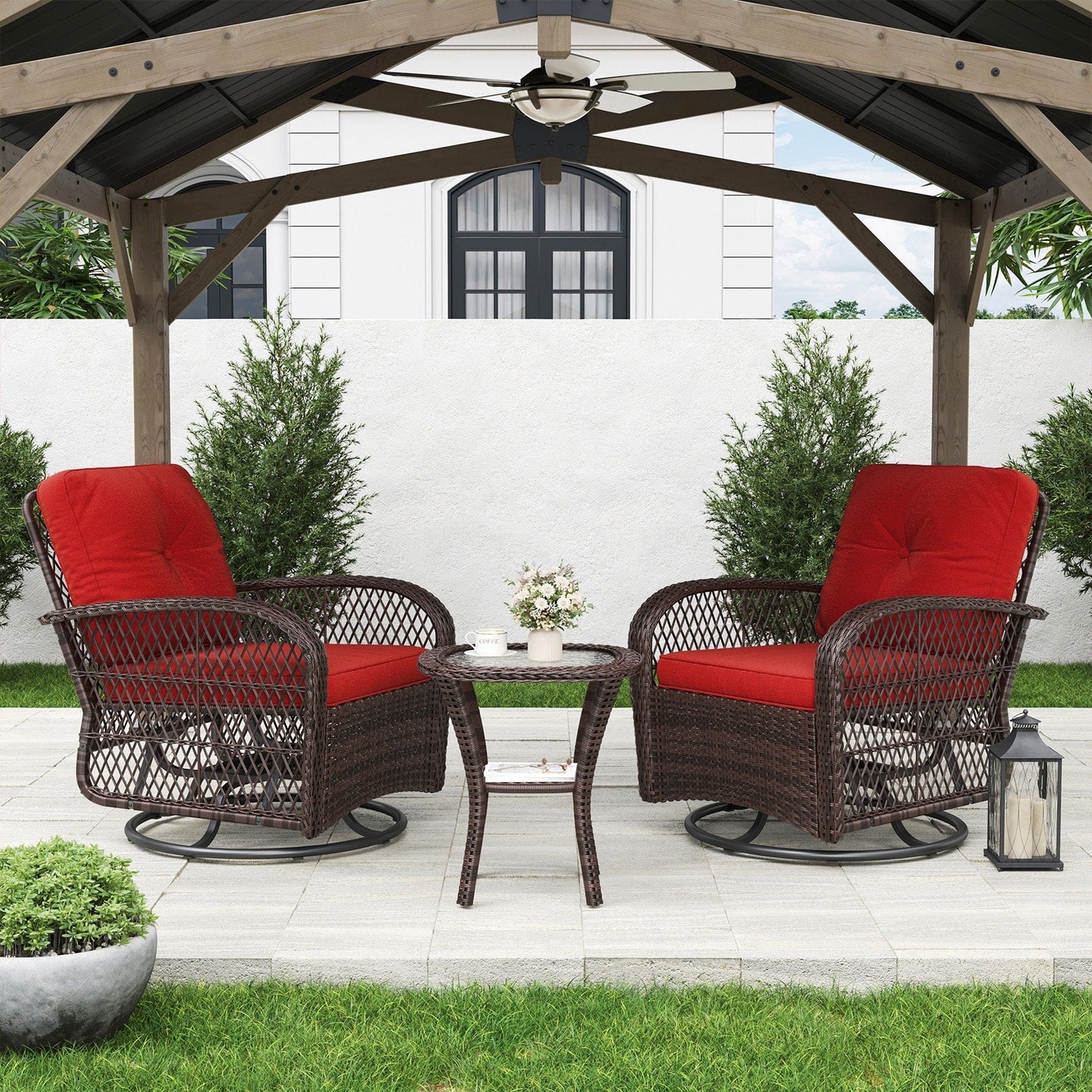 Ensemble de meubles de patio 3 pièces, ensemble de 2 chaises pivotantes à bascule