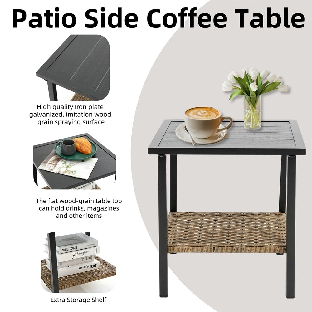 Ensemble de jardin 3 pièces en rotin à bascule avec coussins : 1 table et 2 chaises à bascule