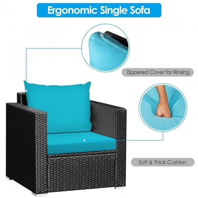 Ensemble de meubles de patio en osier 3 pièces avec coussin - 28,5 x 27,5 x 27 (L x l x H)