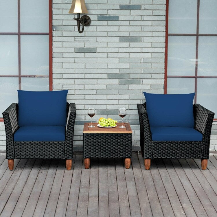 Ensemble de meubles de patio en osier 3 pièces avec coussin - 28,5 x 27,5 x 27 (L x l x H)