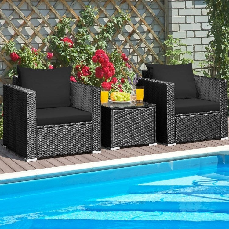 Ensemble de meubles de patio en osier 3 pièces avec coussin - 28,5 x 27,5 x 27 (L x l x H)