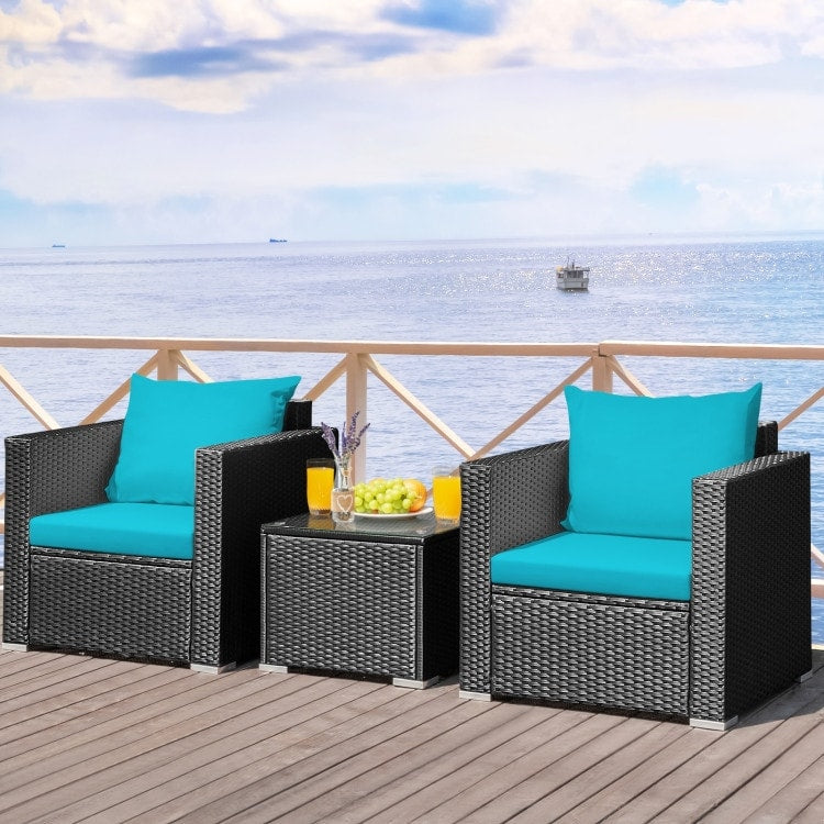 Ensemble de meubles de patio en osier 3 pièces avec coussin - 28,5 x 27,5 x 27 (L x l x H)