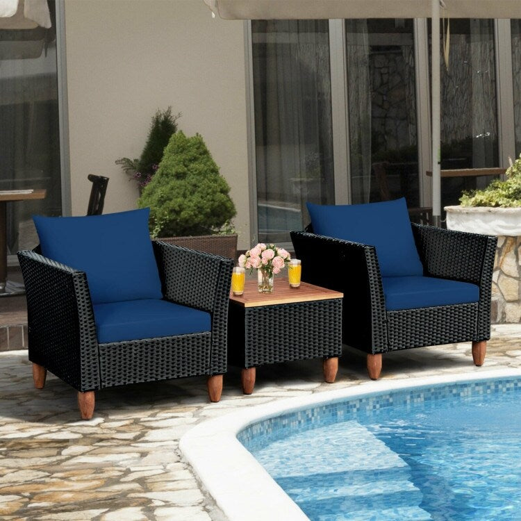 Ensemble de meubles de patio en osier 3 pièces avec coussin - 28,5 x 27,5 x 27 (L x l x H)