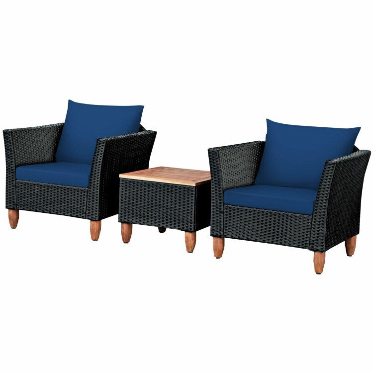 Ensemble de meubles de patio en osier 3 pièces avec coussin - 28,5 x 27,5 x 27 (L x l x H)