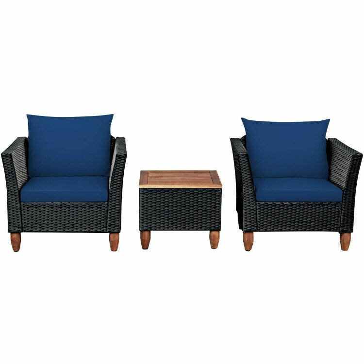Ensemble de meubles de patio en osier 3 pièces avec coussin - 28,5 x 27,5 x 27 (L x l x H)