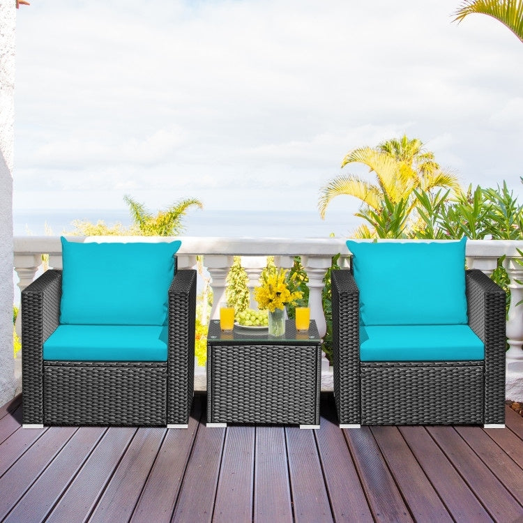 Ensemble de meubles de patio en osier 3 pièces avec coussin - 28,5 x 27,5 x 27 (L x l x H)