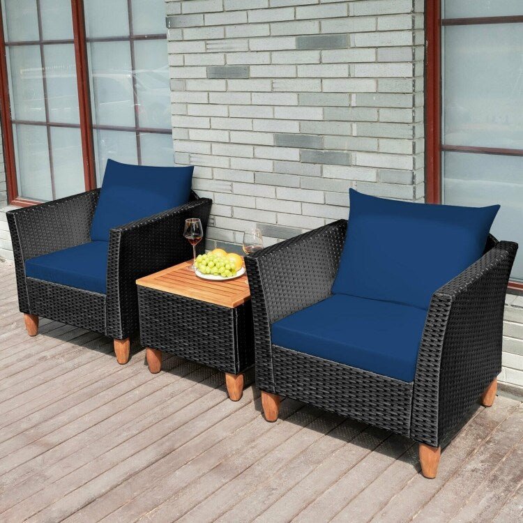 Ensemble de meubles de patio en osier 3 pièces avec coussin - 28,5 x 27,5 x 27 (L x l x H)