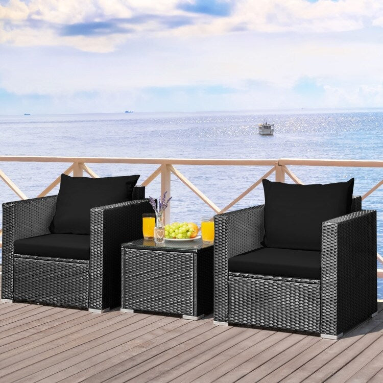 Ensemble de meubles de patio en osier 3 pièces avec coussin - 28,5 x 27,5 x 27 (L x l x H)