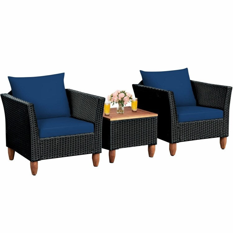 Ensemble de meubles de patio en osier 3 pièces avec coussin - 28,5 x 27,5 x 27 (L x l x H)