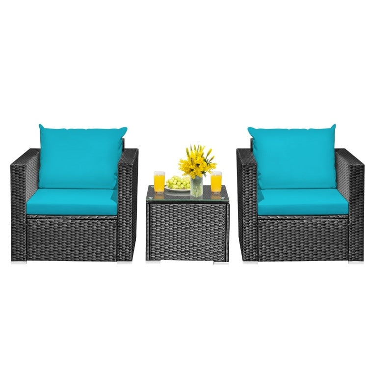 Ensemble de meubles de patio en osier 3 pièces avec coussin - 28,5 x 27,5 x 27 (L x l x H)