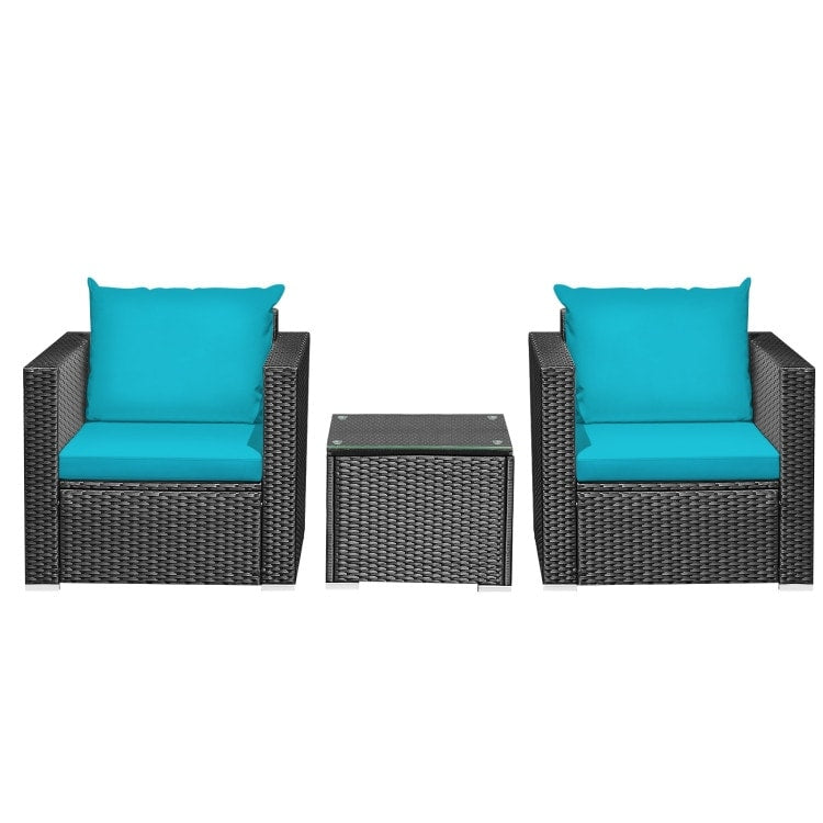 Ensemble de meubles de patio en osier 3 pièces avec coussin - 28,5 x 27,5 x 27 (L x l x H)