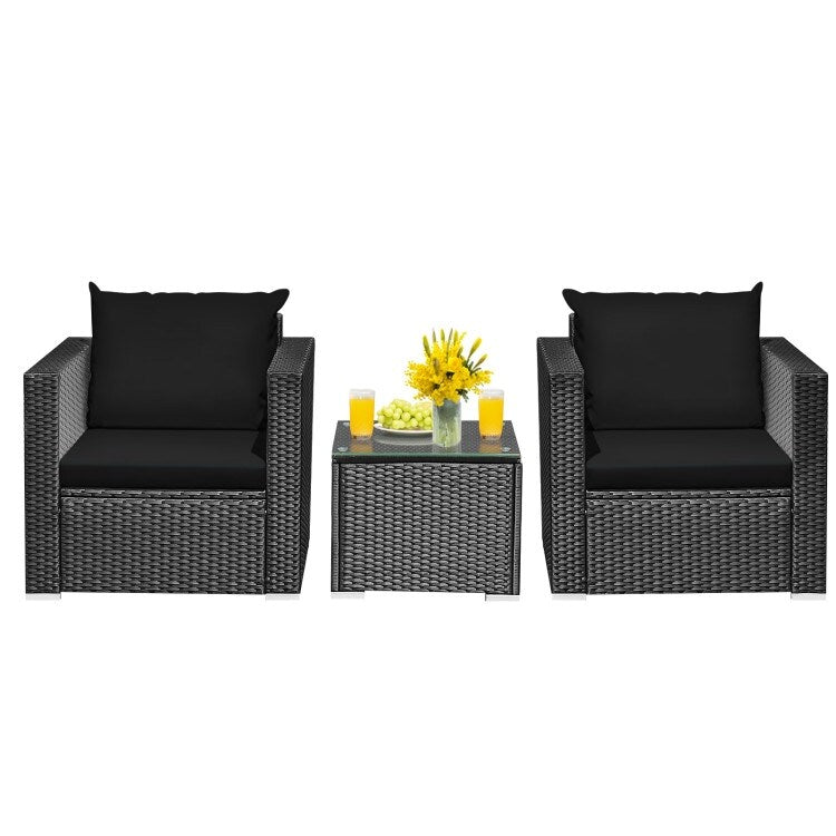 Ensemble de meubles de patio en osier 3 pièces avec coussin - 28,5 x 27,5 x 27 (L x l x H)