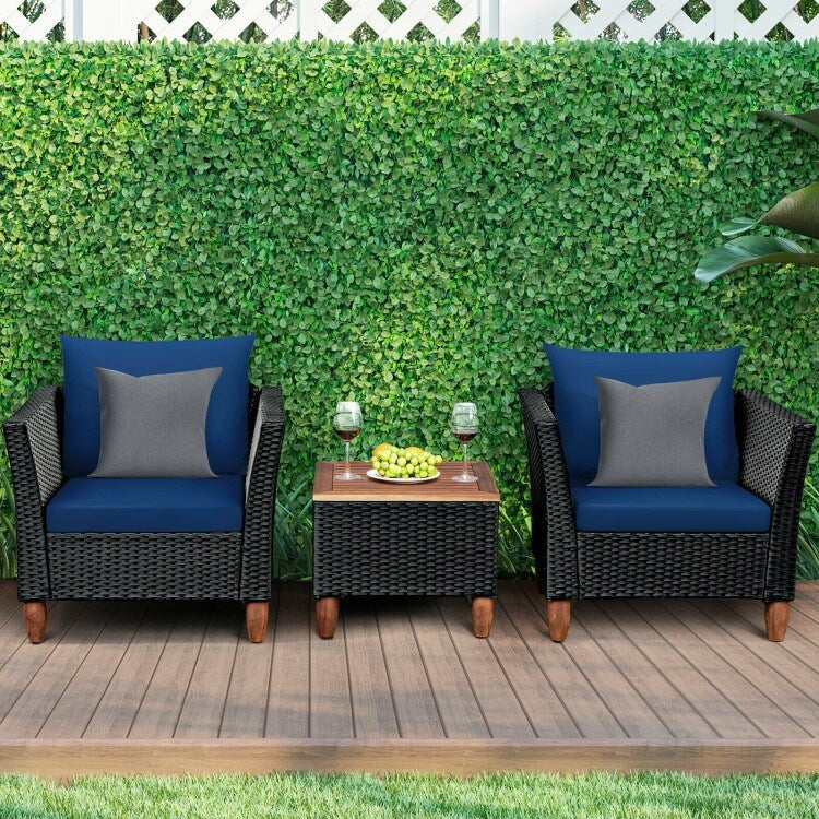 Ensemble de meubles de patio en osier 3 pièces avec coussin - 28,5 x 27,5 x 27 (L x l x H)