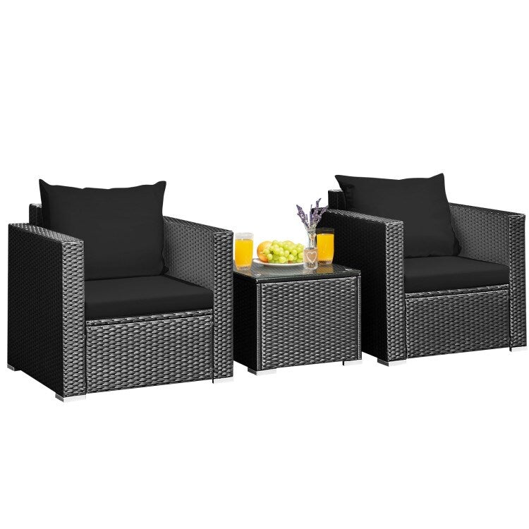 Ensemble de meubles de patio en osier 3 pièces avec coussin - 28,5 x 27,5 x 27 (L x l x H)