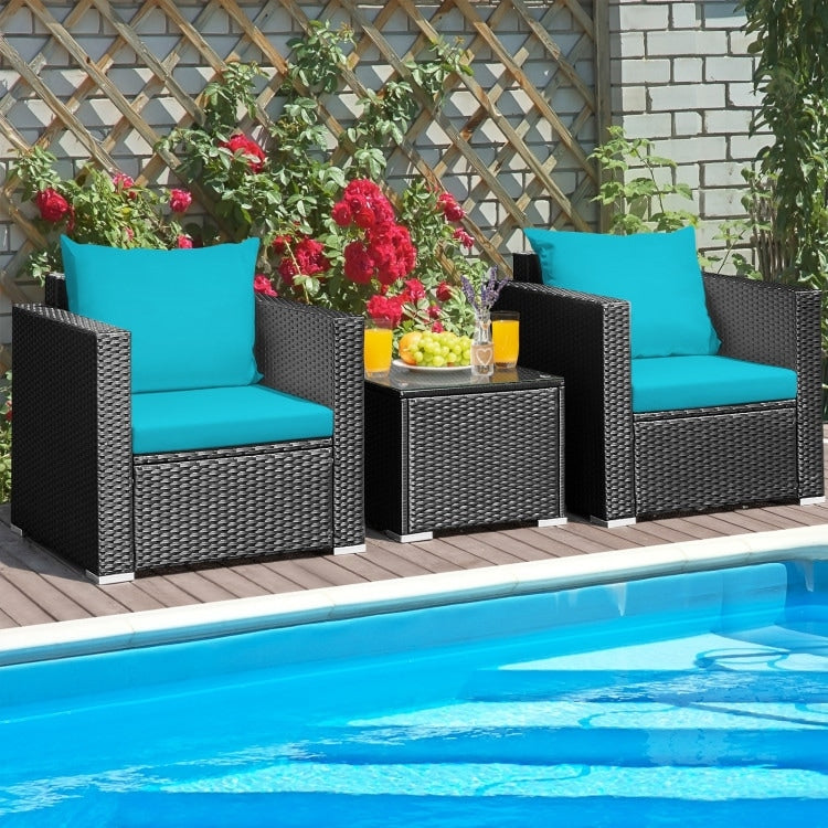 Ensemble de meubles de patio en osier 3 pièces avec coussin - 28,5 x 27,5 x 27 (L x l x H)