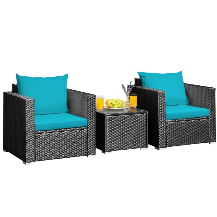 Ensemble de meubles de patio en osier 3 pièces avec coussin - 28,5 x 27,5 x 27 (L x l x H)