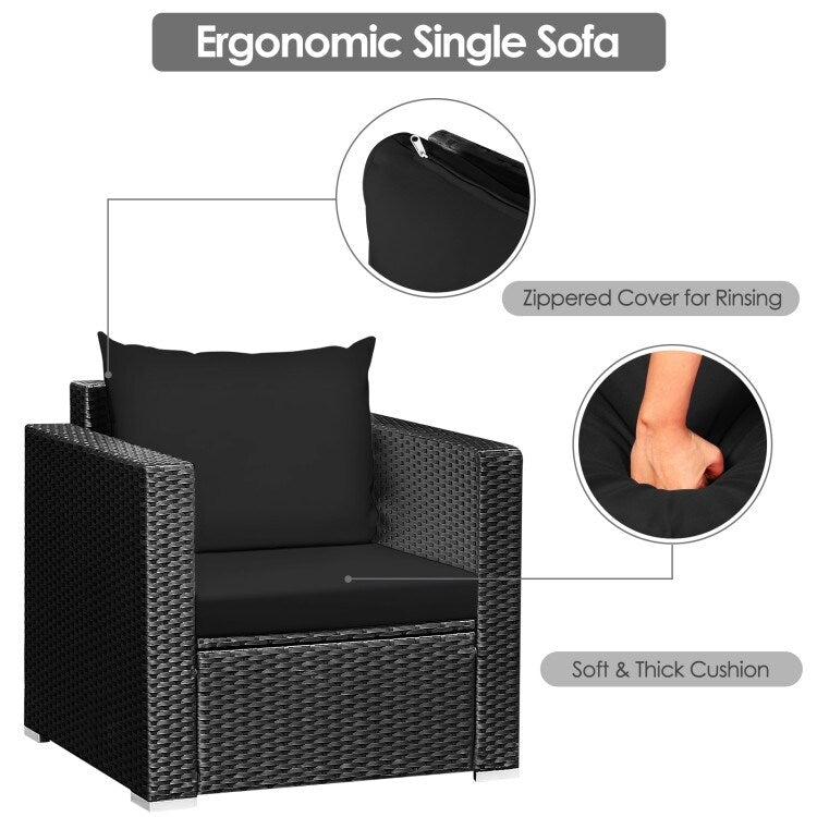 Ensemble de meubles de patio en osier 3 pièces avec coussin - 28,5 x 27,5 x 27 (L x l x H)