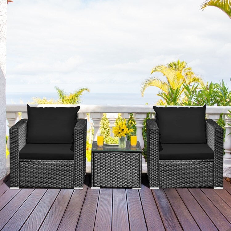 Ensemble de meubles de patio en osier 3 pièces avec coussin - 28,5 x 27,5 x 27 (L x l x H)