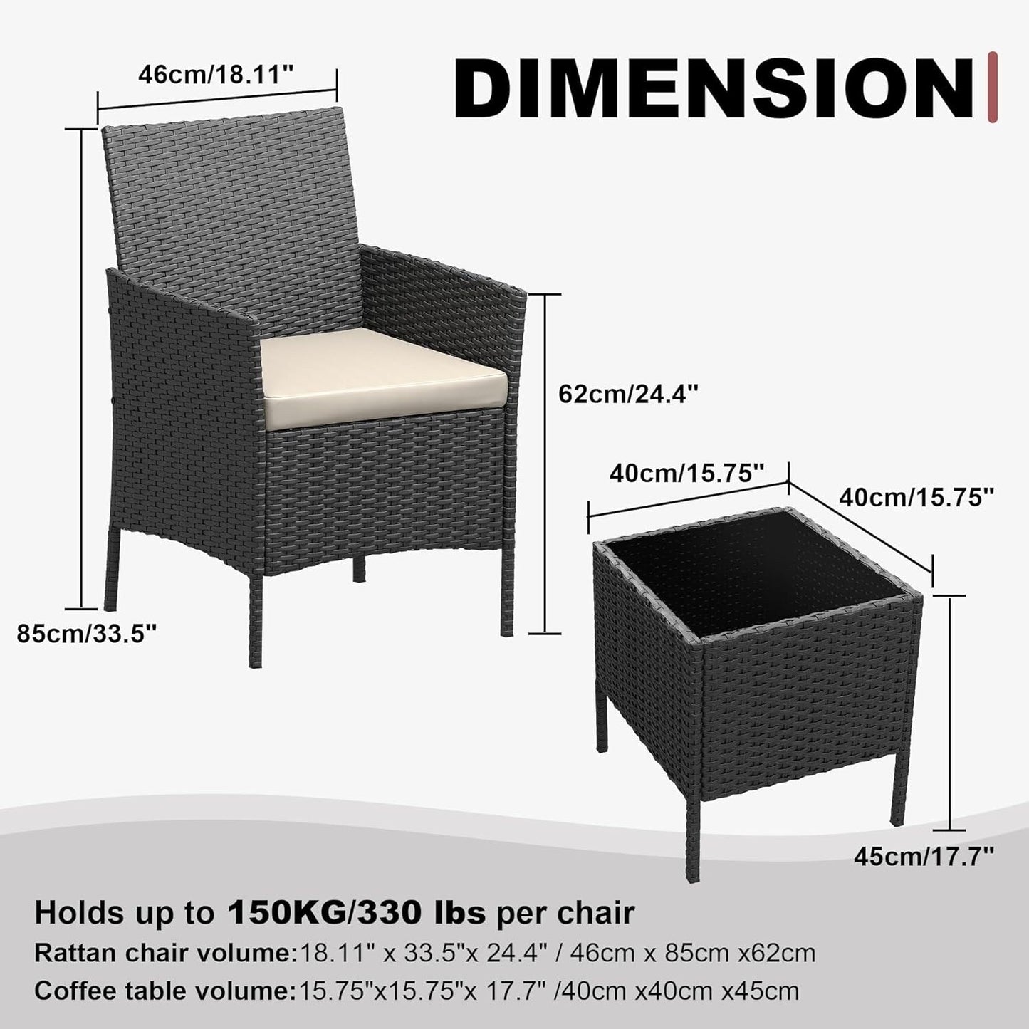 Ensemble de 3 chaises en rotin et osier avec table basse en verre