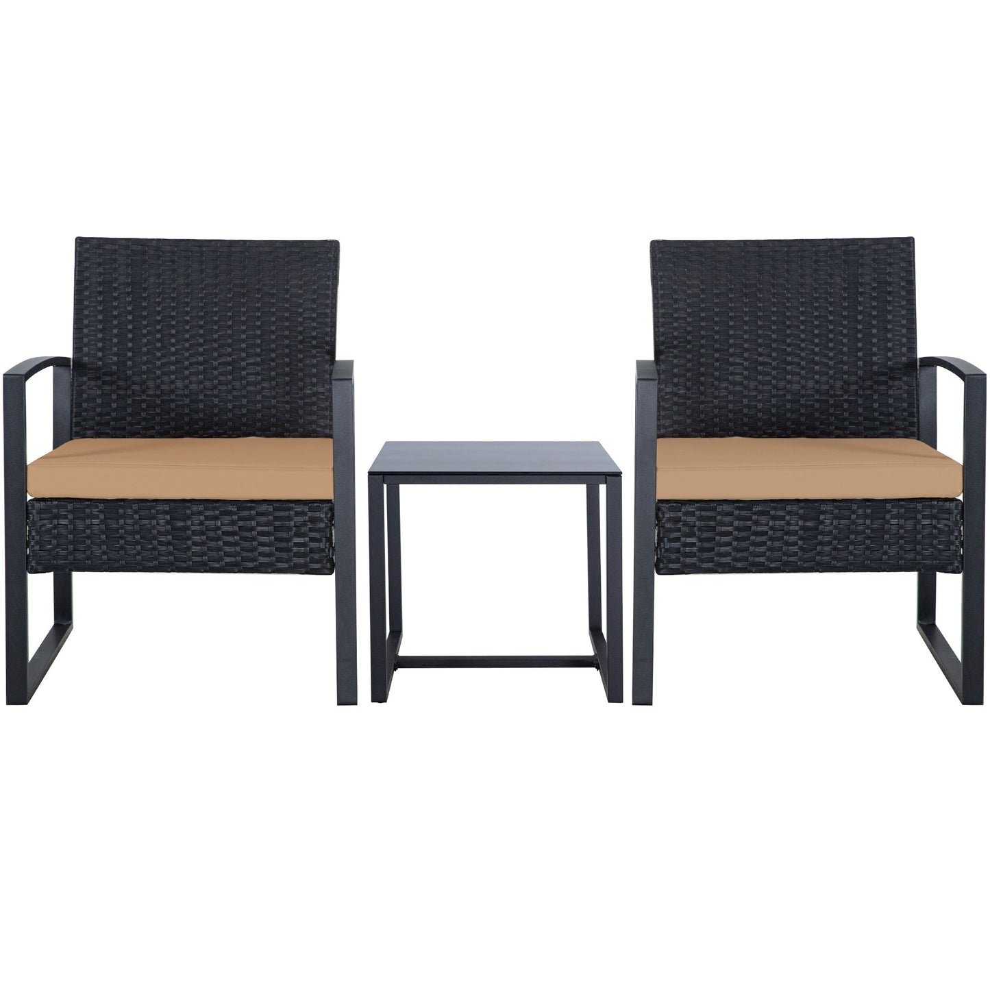Ensemble de 3 chaises de jardin en osier avec coussins