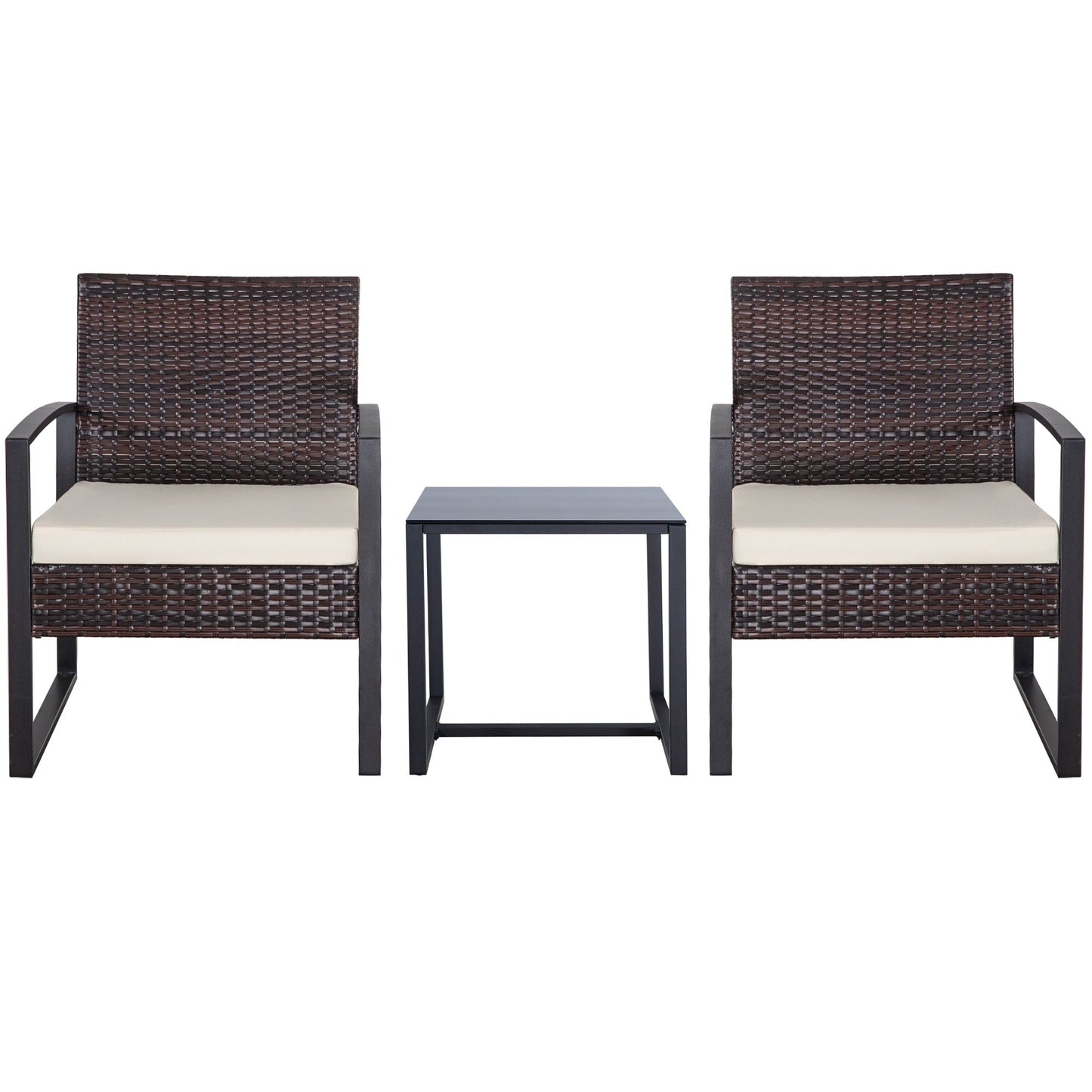Ensemble de 3 chaises de jardin en osier avec coussins