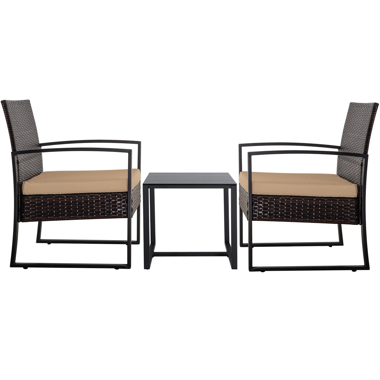 Ensemble de 3 chaises de jardin en osier avec coussins
