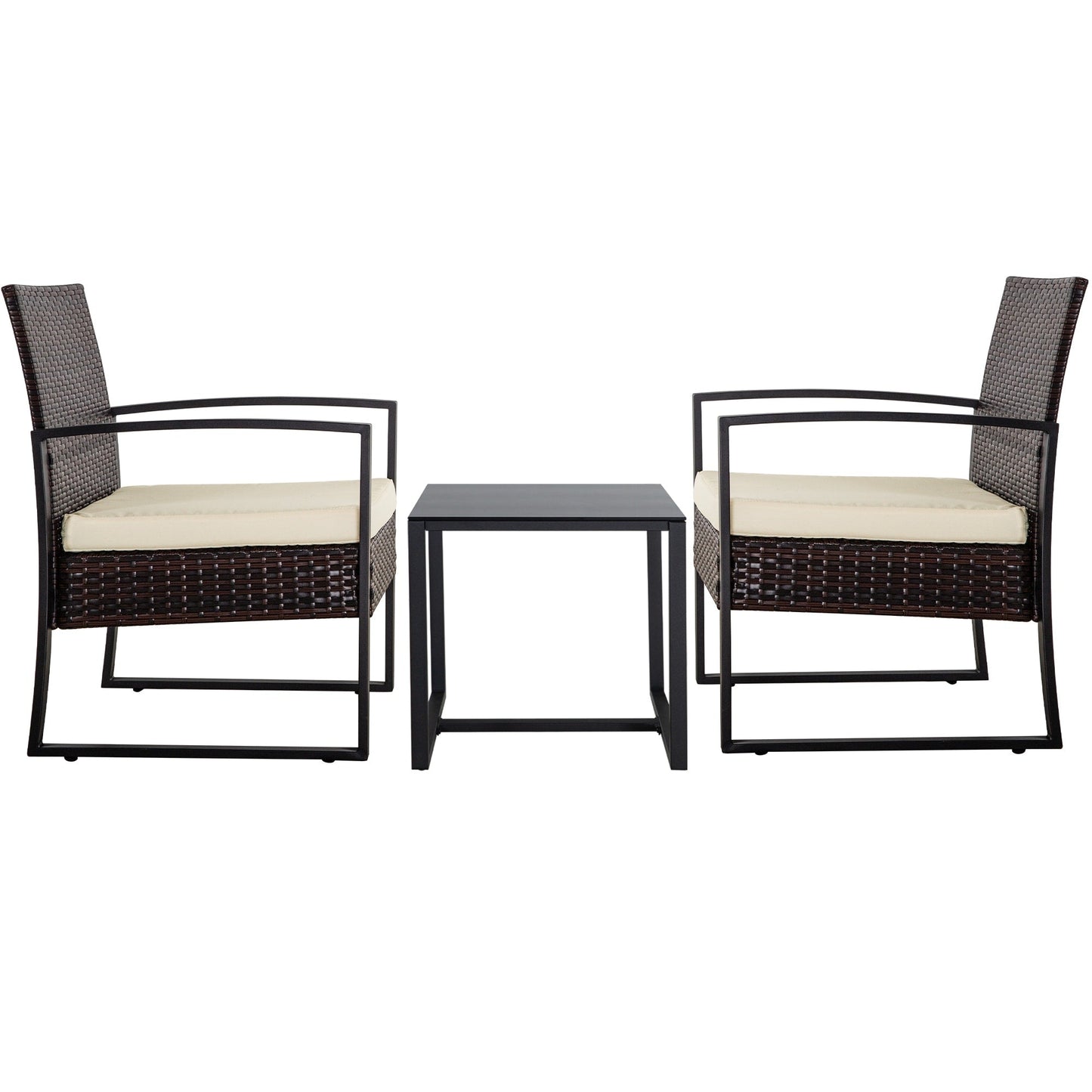 Ensemble de 3 chaises de jardin en osier avec coussins
