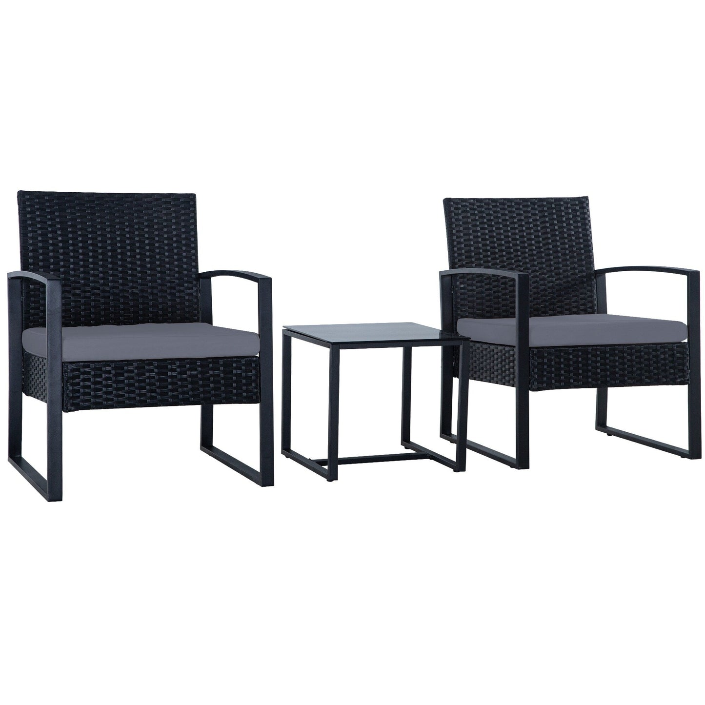 Ensemble de 3 chaises de jardin en osier avec coussins