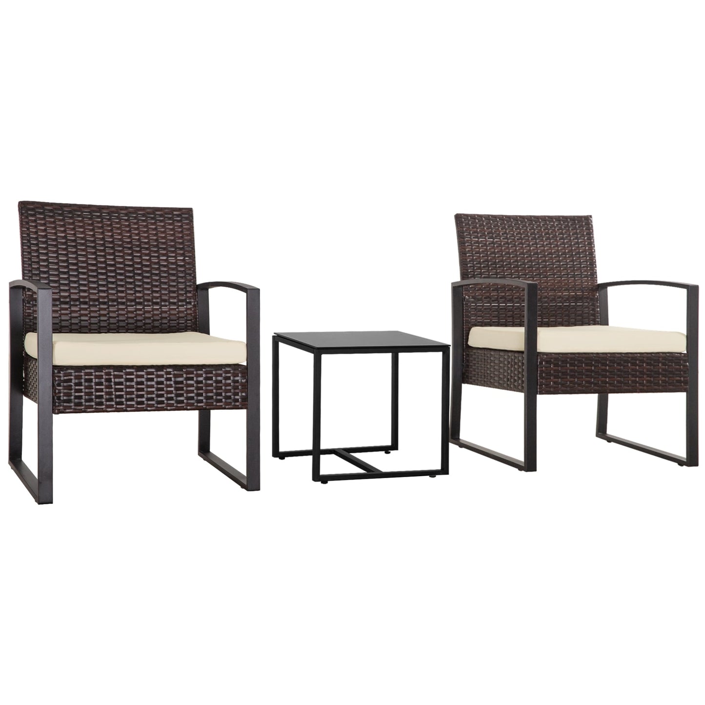Ensemble de 3 chaises de jardin en osier avec coussins