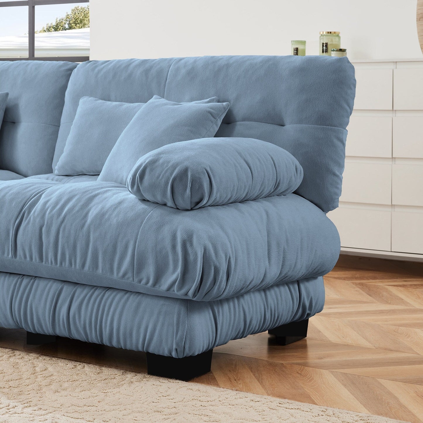 Canapé sectionnel modulaire 3 places, canapé à assise profonde, canapé nuage en forme de L avec pouf convertible pour le salon