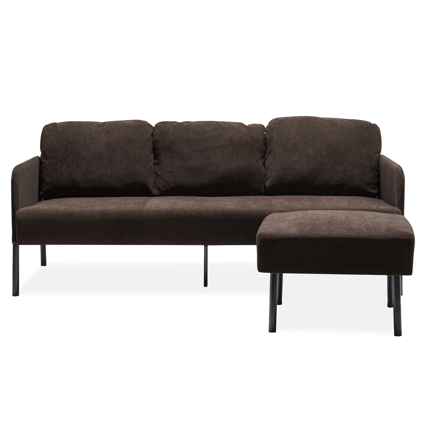 Canapé 3 places en tissu polyester en forme de L avec pouf, canapé rembourré moderne, petit canapé confortable pour petit espace