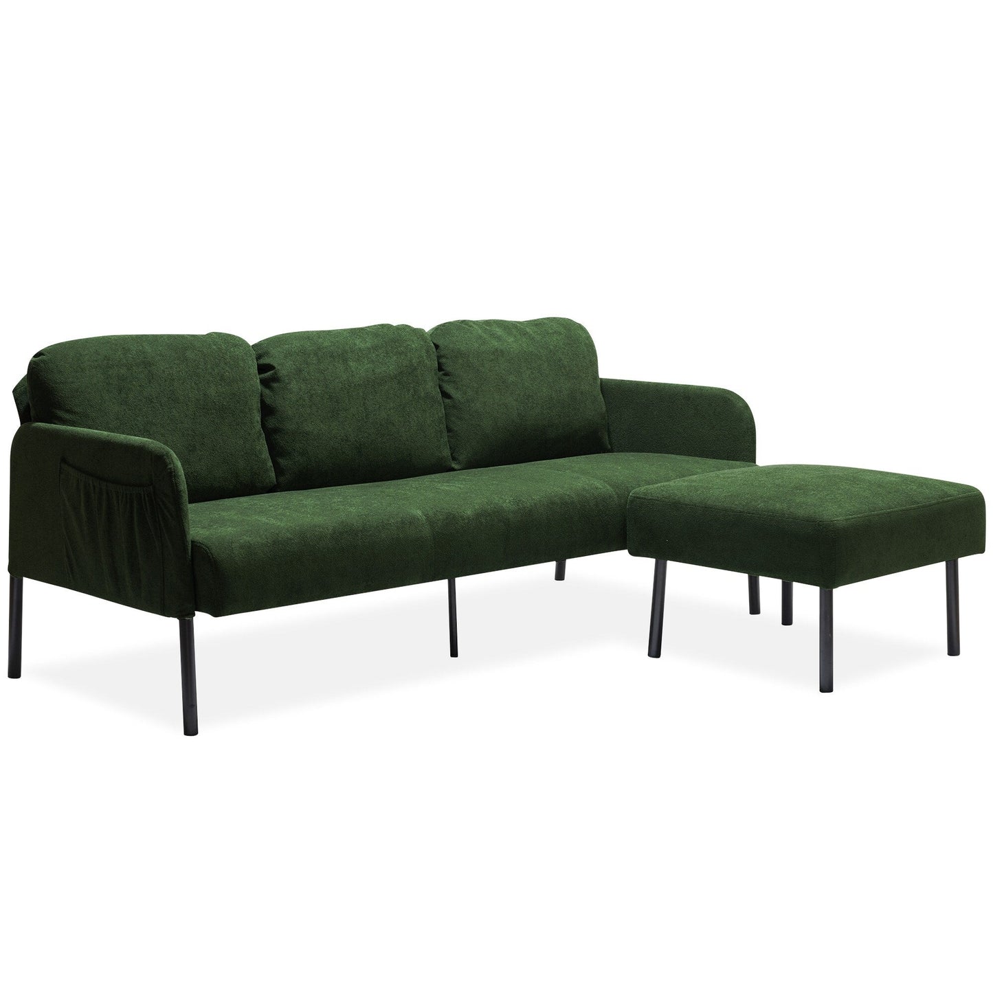 Canapé 3 places en tissu polyester en forme de L avec pouf, canapé rembourré moderne, petit canapé confortable pour petit espace