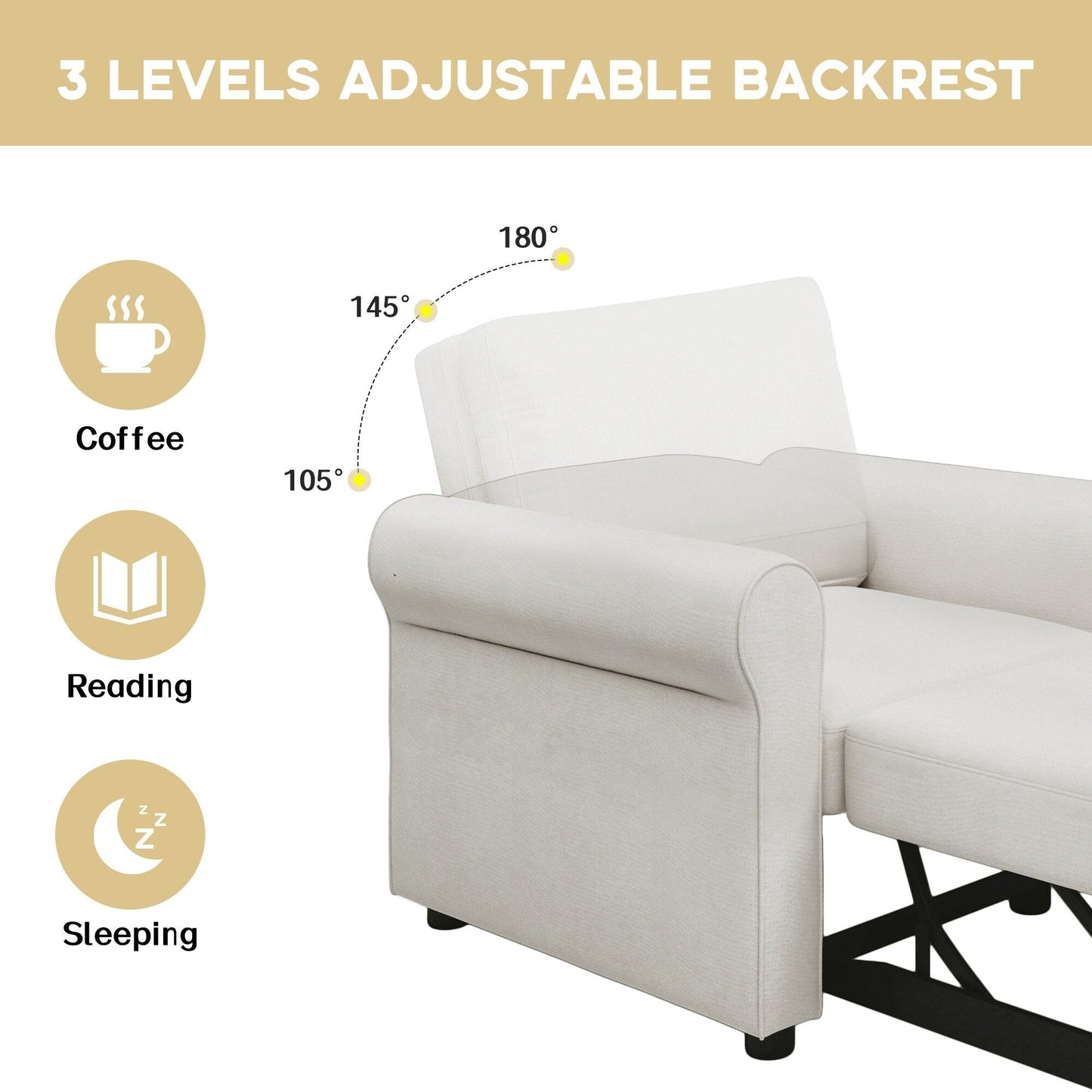 Canapé-lit 3 en 1 réglable, fauteuil gigogne, convertible et pliable pour le salon