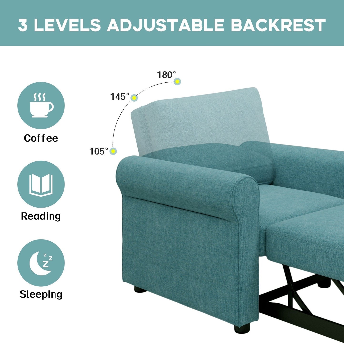 Canapé-lit 3 en 1 réglable, fauteuil gigogne, convertible et pliable pour le salon