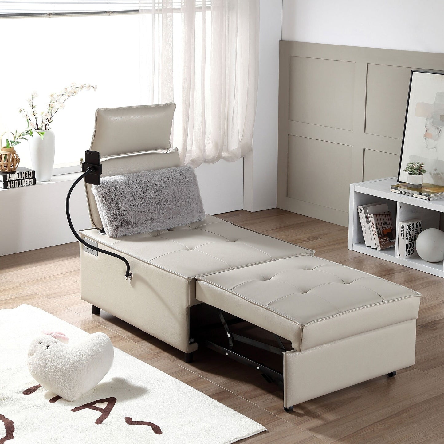 Fauteuil convertible 3 en 1, canapé inclinable réglable avec haut-parleurs Bluetooth, ports USB et oreiller moelleux