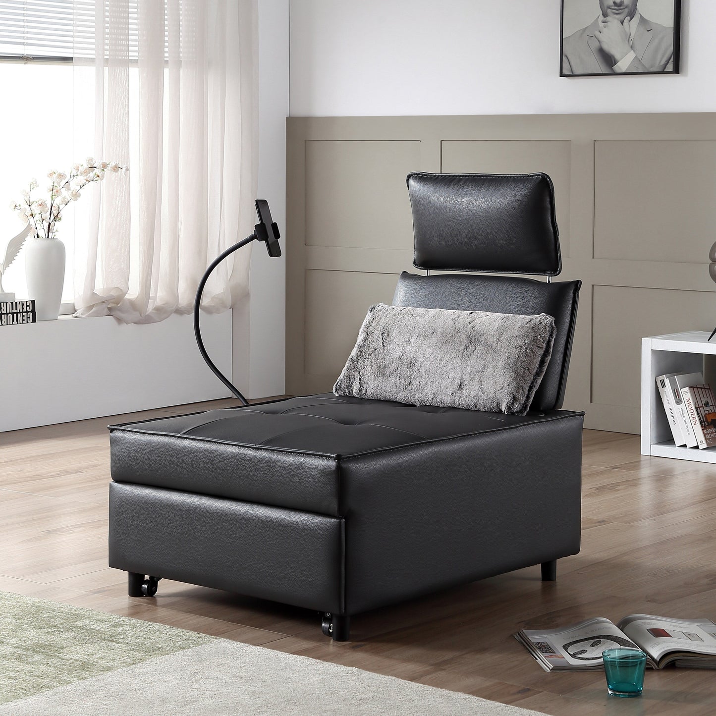 Fauteuil convertible 3 en 1, canapé inclinable réglable avec haut-parleurs Bluetooth, ports USB et oreiller moelleux