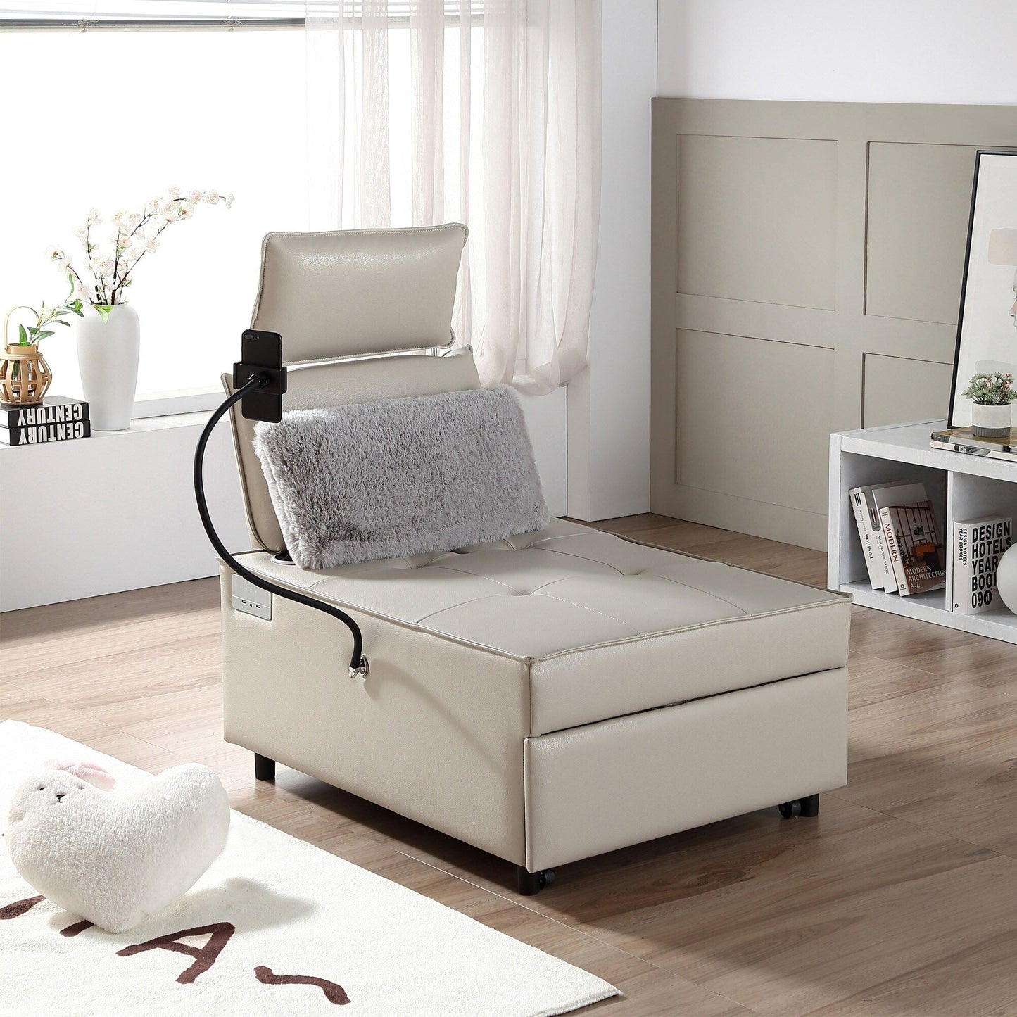 Fauteuil convertible 3 en 1, canapé inclinable réglable avec haut-parleurs Bluetooth, ports USB et oreiller moelleux