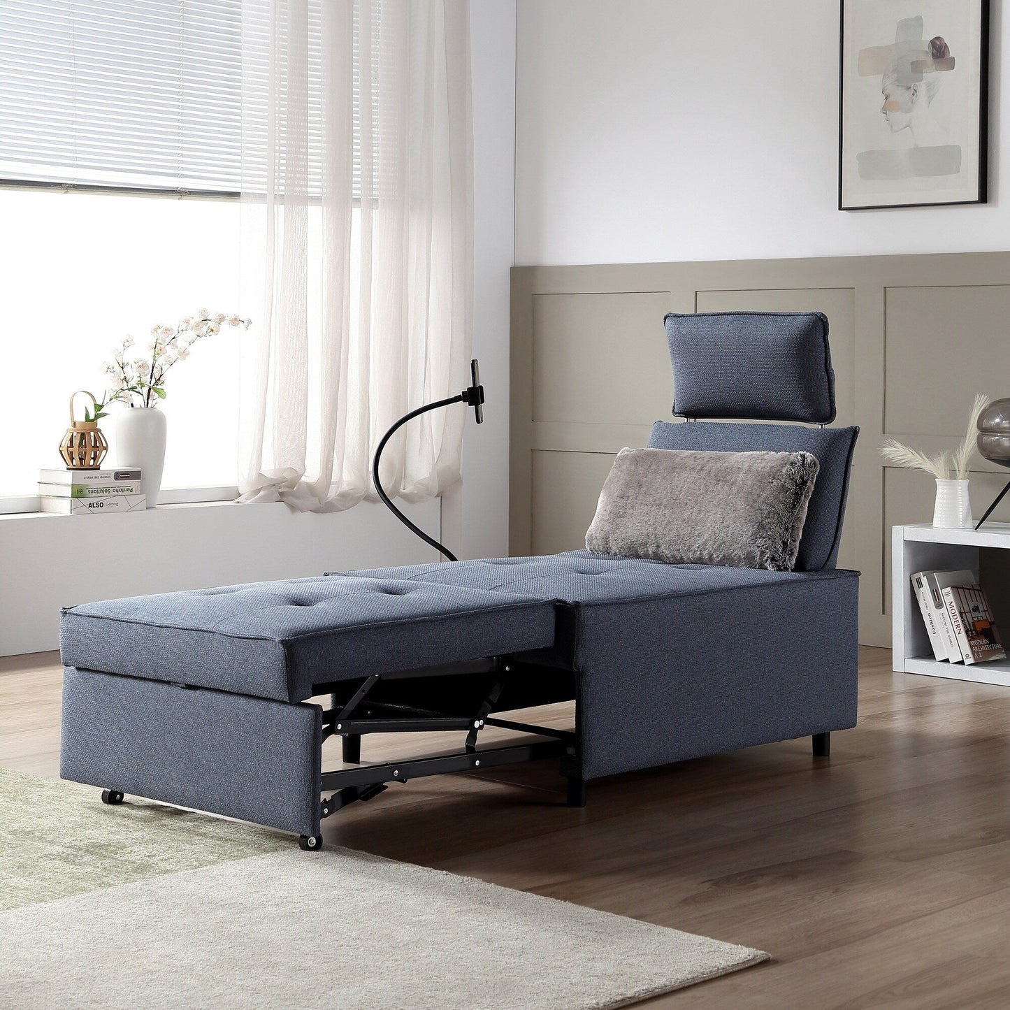 Fauteuil convertible 3 en 1, canapé inclinable réglable avec haut-parleurs Bluetooth, ports USB et oreiller moelleux