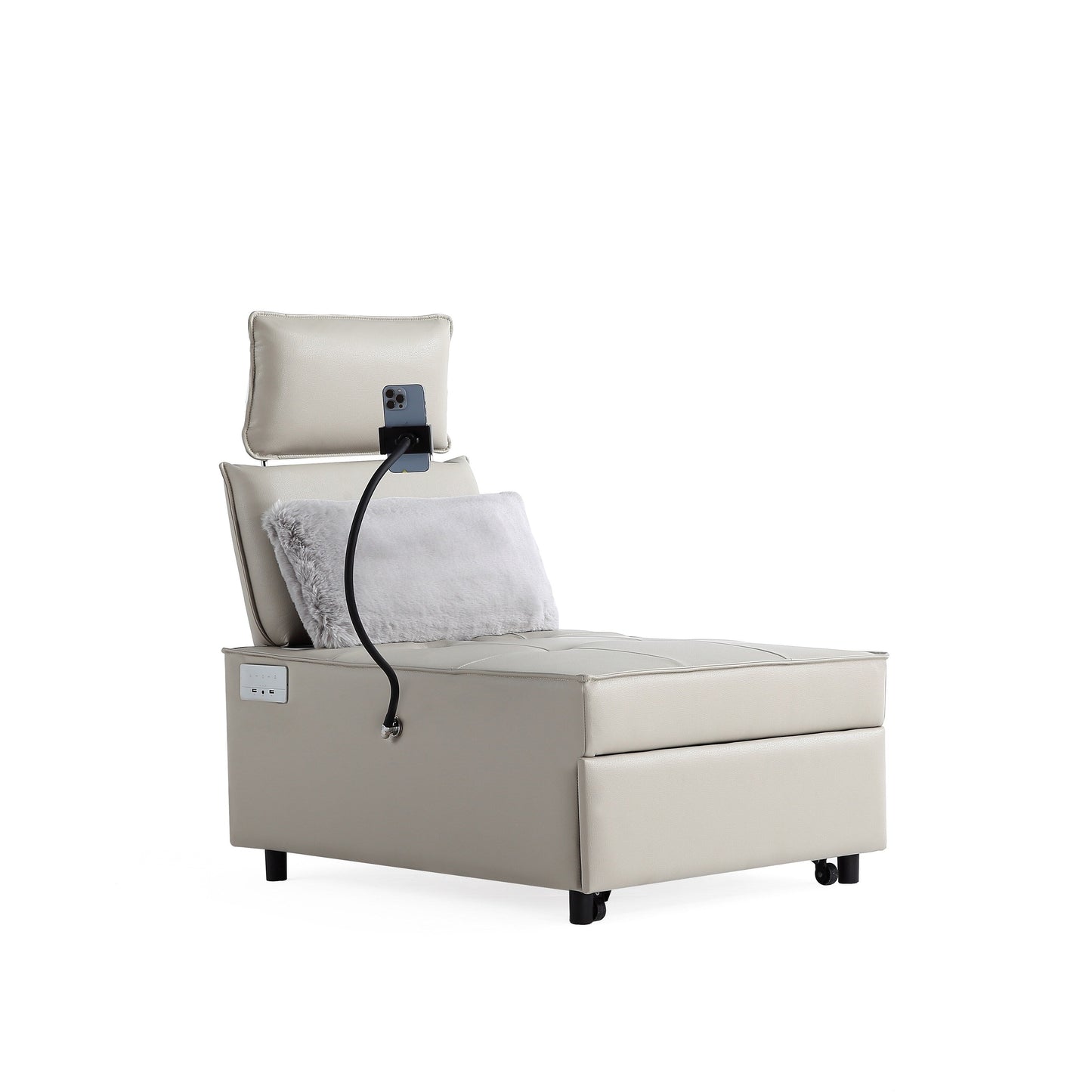 Fauteuil convertible 3 en 1, canapé inclinable réglable avec haut-parleurs Bluetooth, ports USB et oreiller moelleux