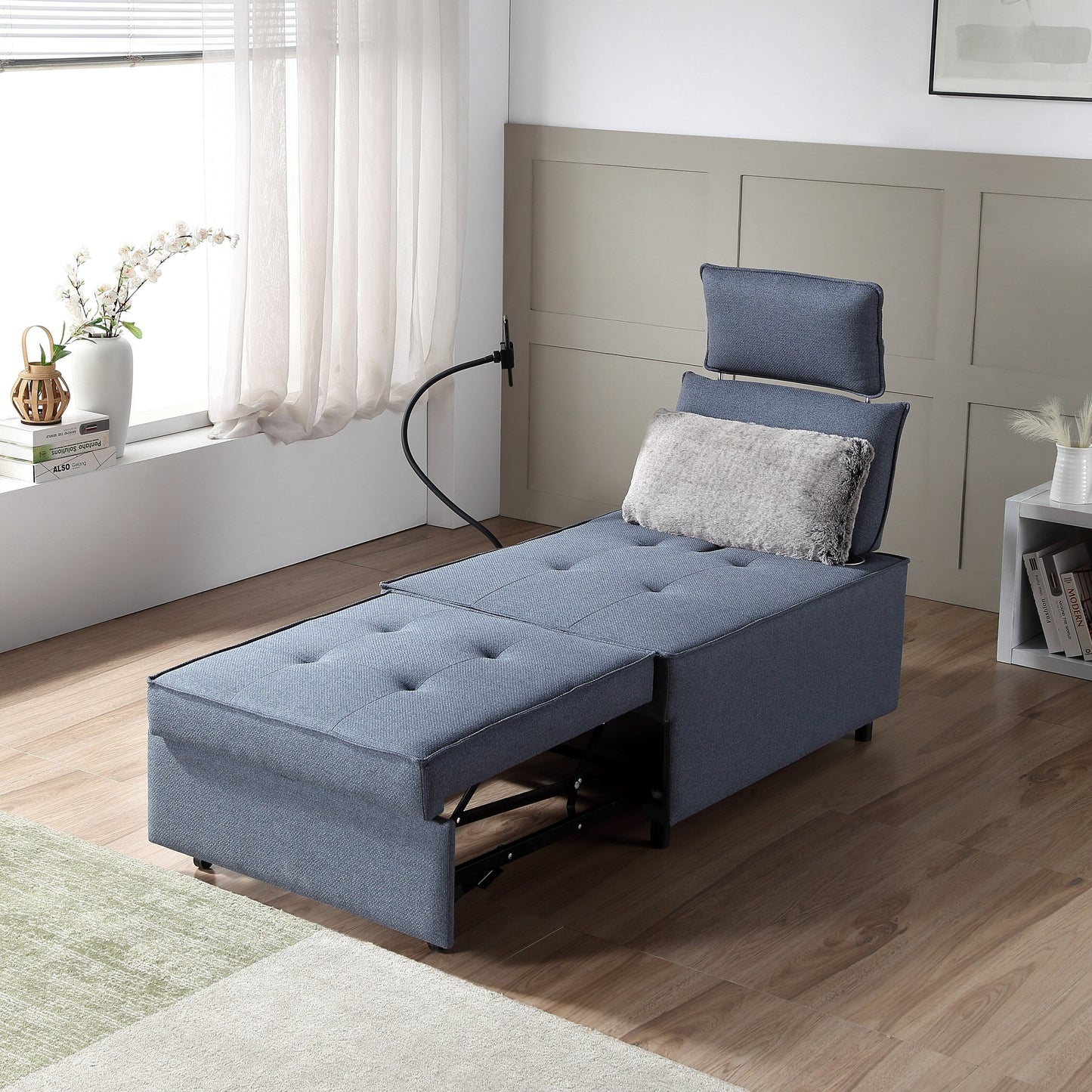 Fauteuil convertible 3 en 1, canapé inclinable réglable avec haut-parleurs Bluetooth, ports USB et oreiller moelleux