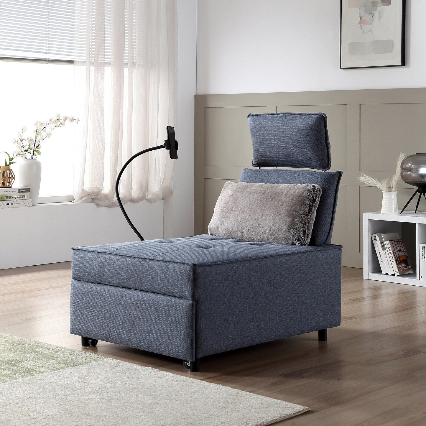 Fauteuil convertible 3 en 1, canapé inclinable réglable avec haut-parleurs Bluetooth, ports USB et oreiller moelleux