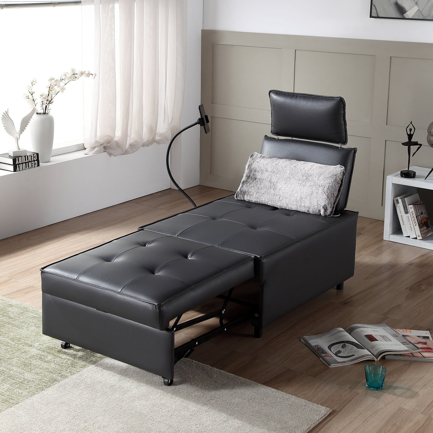 Fauteuil convertible 3 en 1, canapé inclinable réglable avec haut-parleurs Bluetooth, ports USB et oreiller moelleux