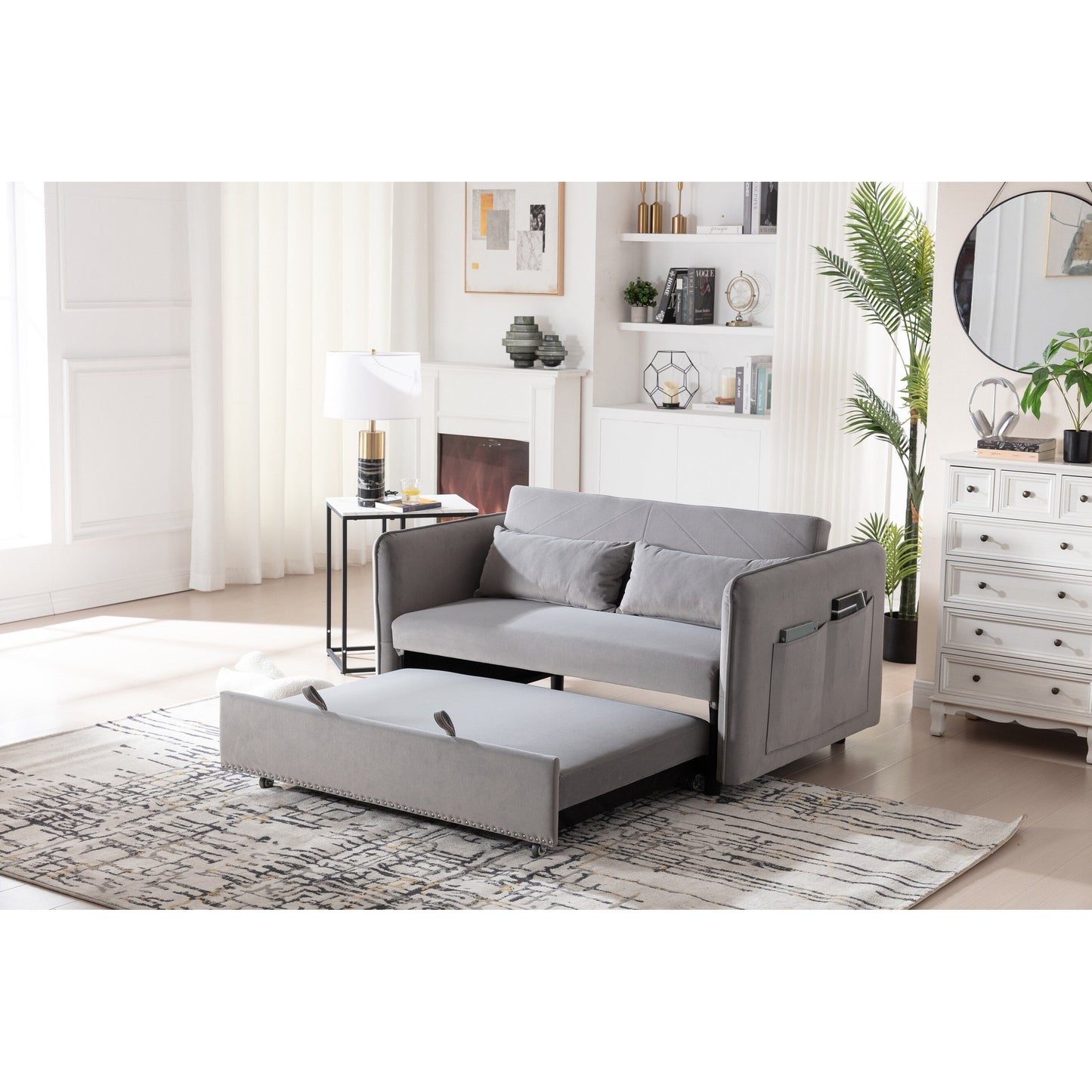Canapé-lit futon convertible 3 en 1, 55 places, 2 oreillers, ports USB et poches latérales