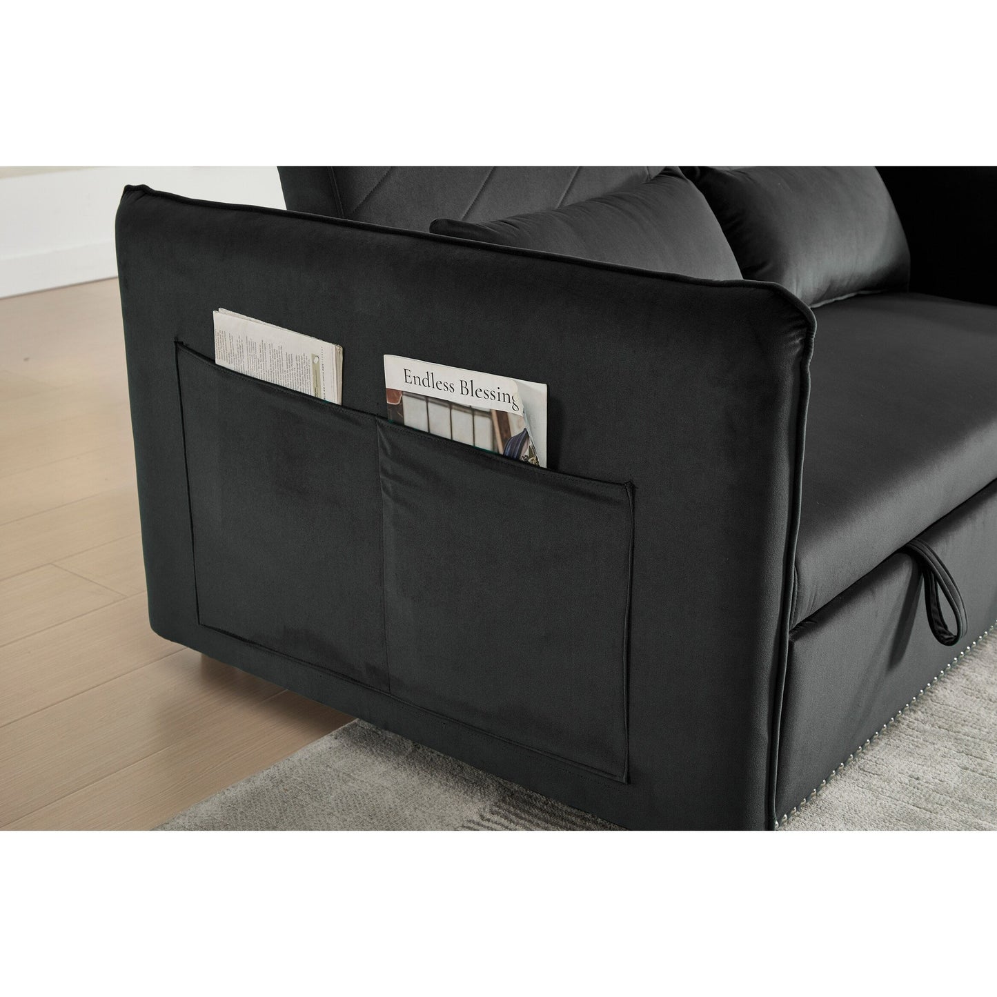 Canapé-lit futon convertible 3 en 1, 55 places, 2 oreillers, ports USB et poches latérales