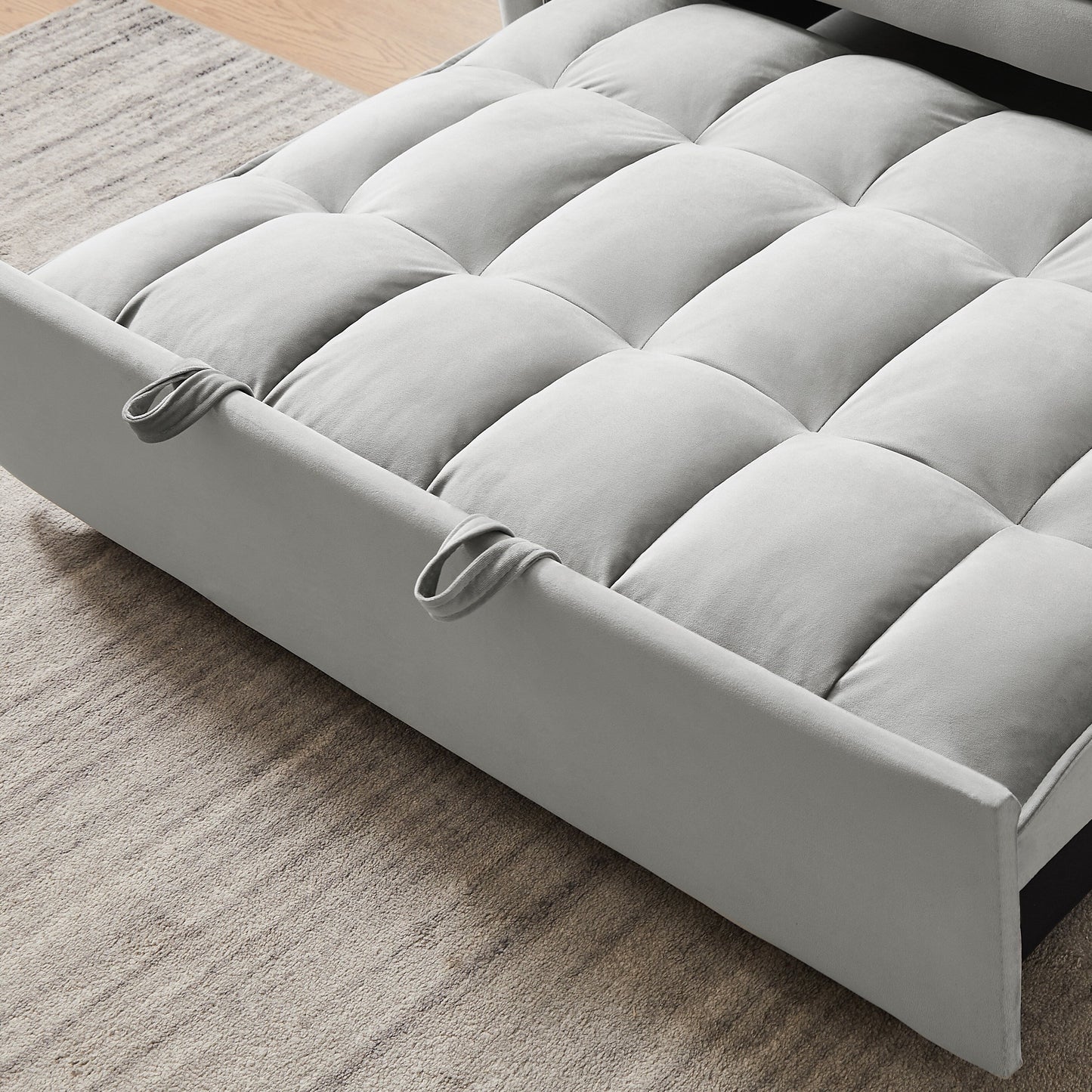 Canapé-lit futon 3 en 1 moderne en velours avec coussins et poches, gris
