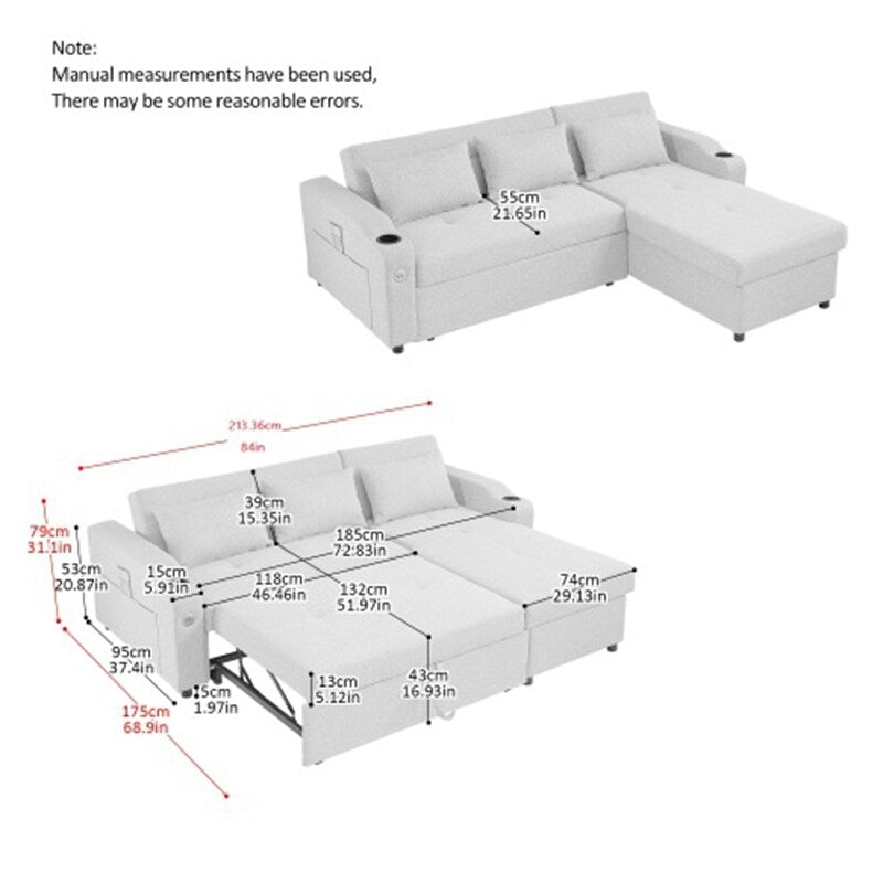 Canapé-lit gigogne 3 en 1 avec ports USB et porte-gobelets