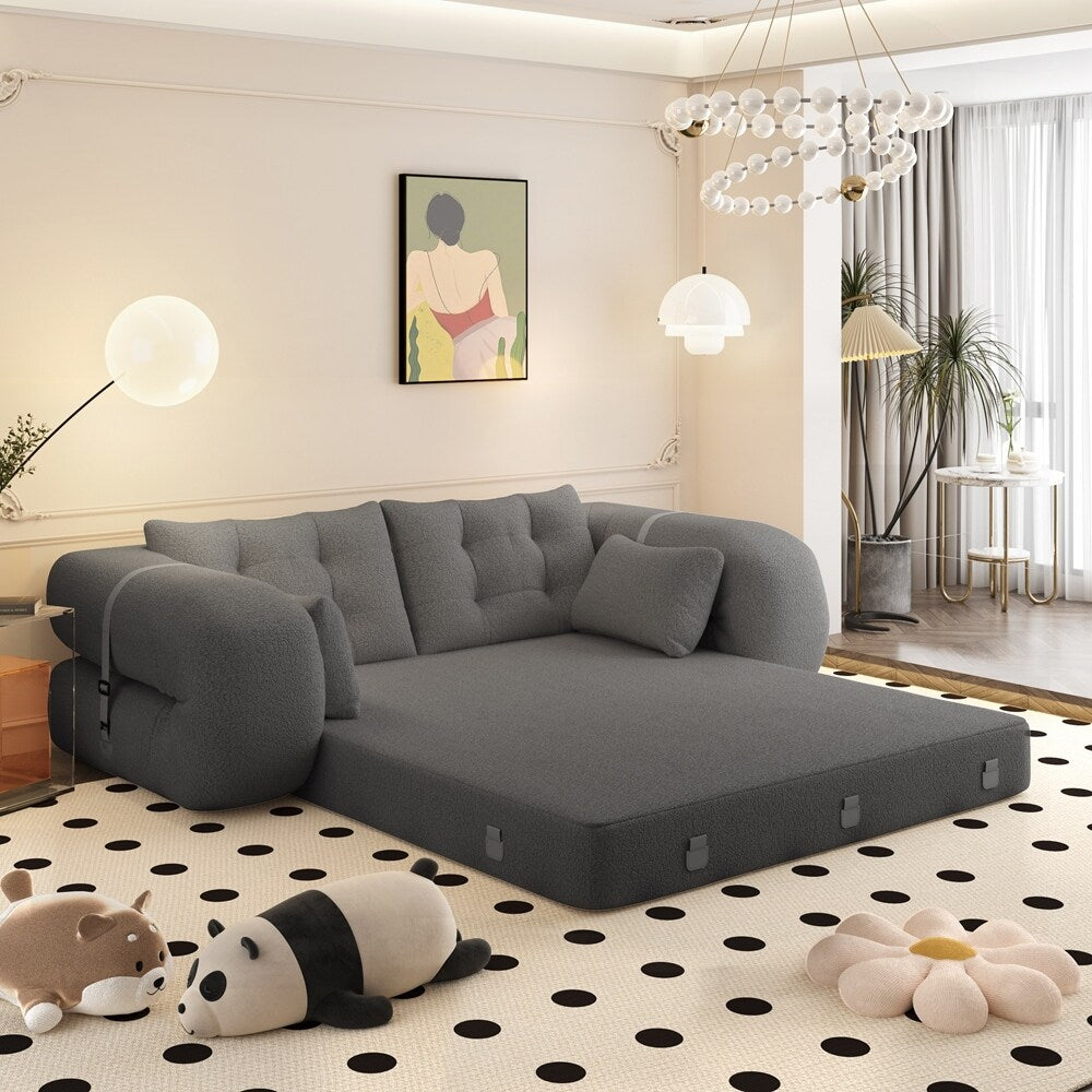 Canapé-lit 3 en 1 en tissu Teddy rempli de mousse