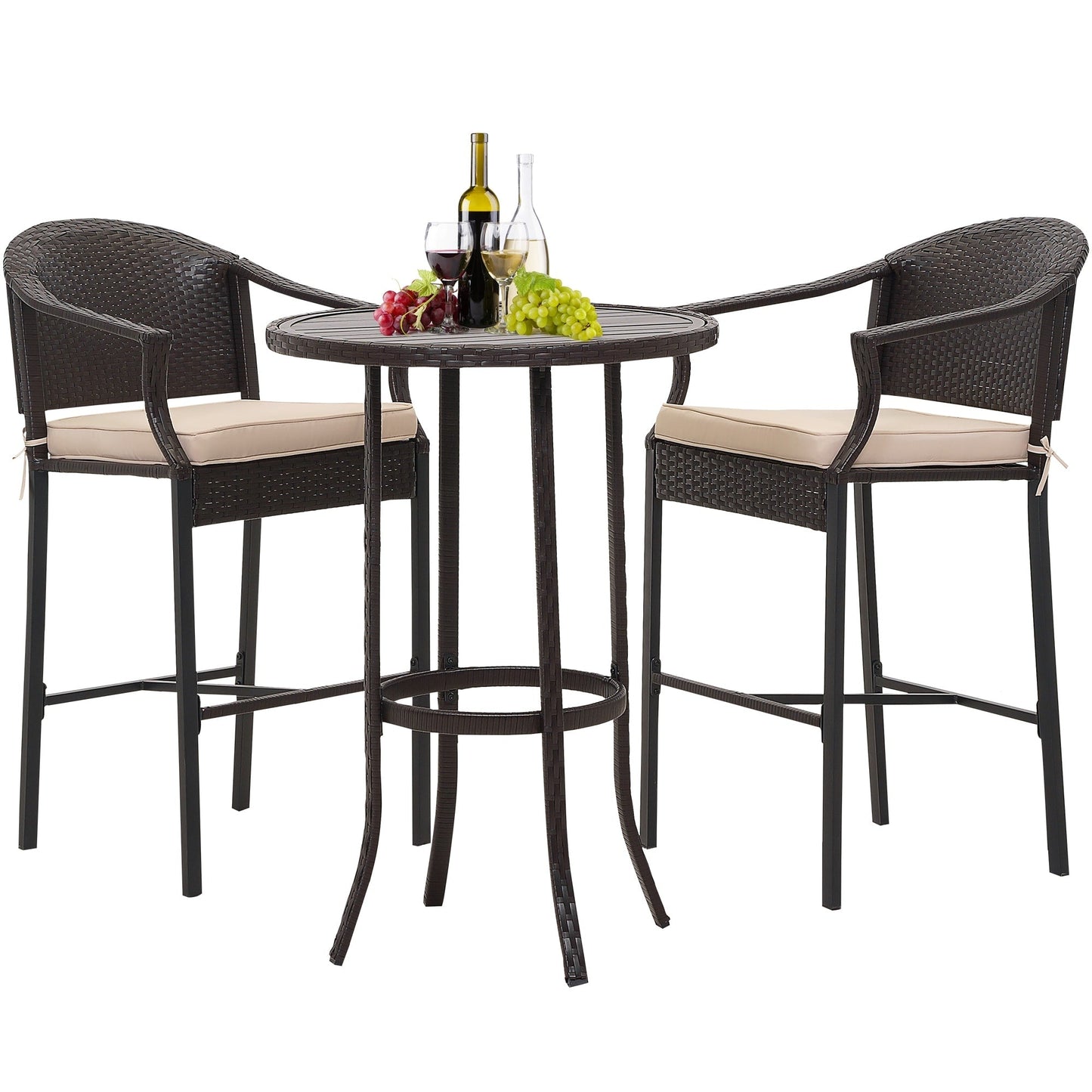 Ensemble de bar d'extérieur 3 pièces avec plateau en fer