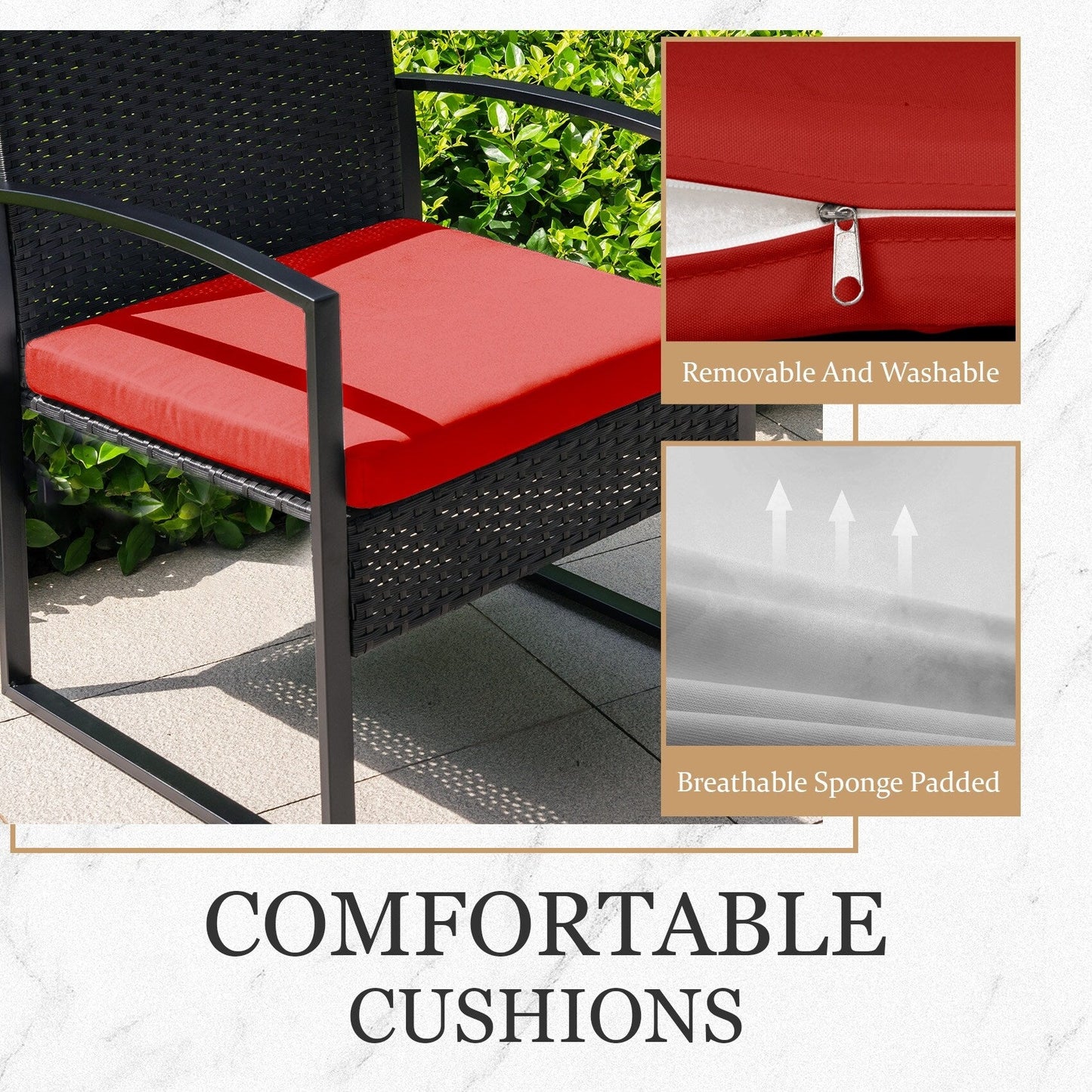 Ensemble de bistrot de jardin 3 pièces avec table en verre et salon de jardin en rotin pour véranda, jardin et balcon