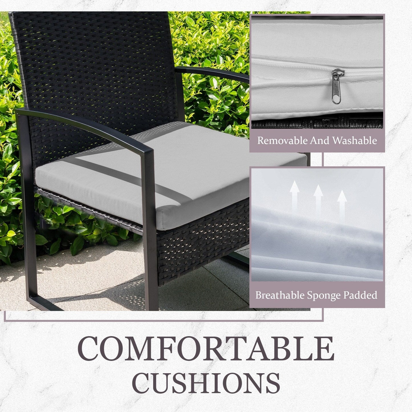 Ensemble de bistrot de jardin 3 pièces avec table en verre et salon de jardin en rotin pour véranda, jardin et balcon